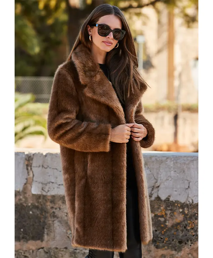 Lyra Faux Mink Fur Brown Coat For Sale - William Jacket